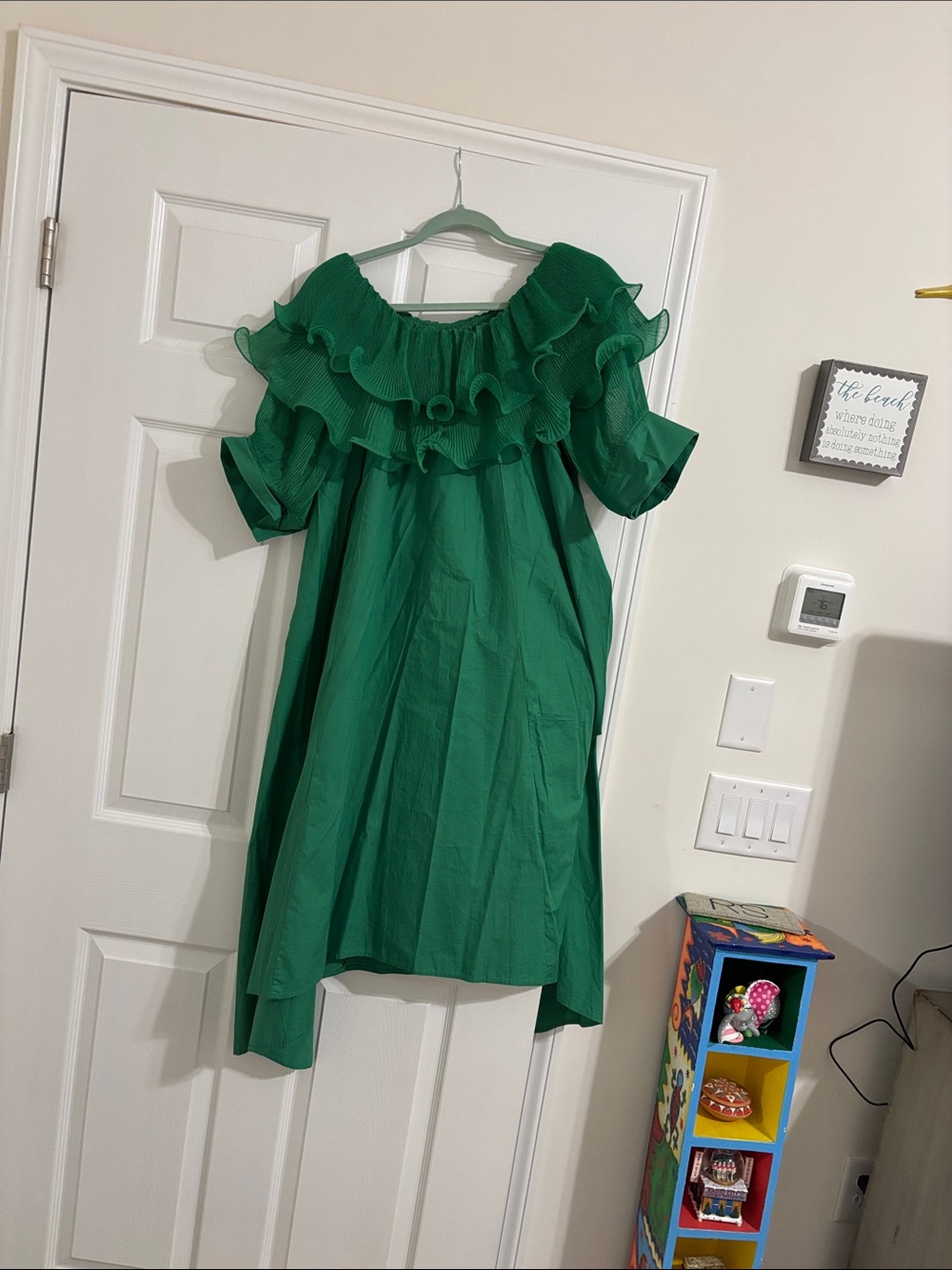 Green Ruffle Off-Shoulder Dress